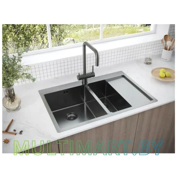 Кухонная мойка Paulmark Liga PM227851-GML (вороненая сталь) картинка 3